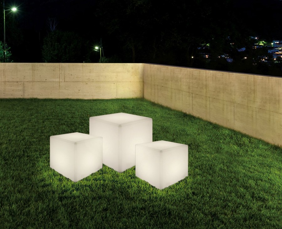 Garten Lichtwürfel Weiß 38,5cm Deko Lampe CUMULUS | IP44: hoher Schutz vor Nässe