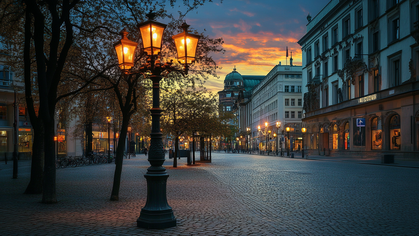 Nachtstraßenlaternen in der Stadt