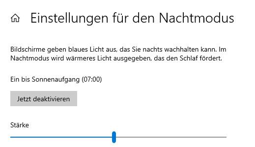 Windows Nachtmodus Einstellungen