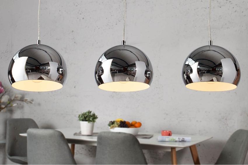 Hängelampe Kugel Chrom Esszimmer Lampe 3-flammig