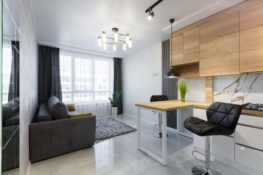 Kleines-Apartment-INterieur - Lichtkonzept im Wohn- und Essbereich