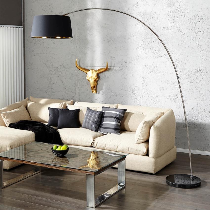 Design Bogenlampe BANGO 195 cm Schwarz Wohnzimmer - Lichtkonzept im Wohn- und Essbereich