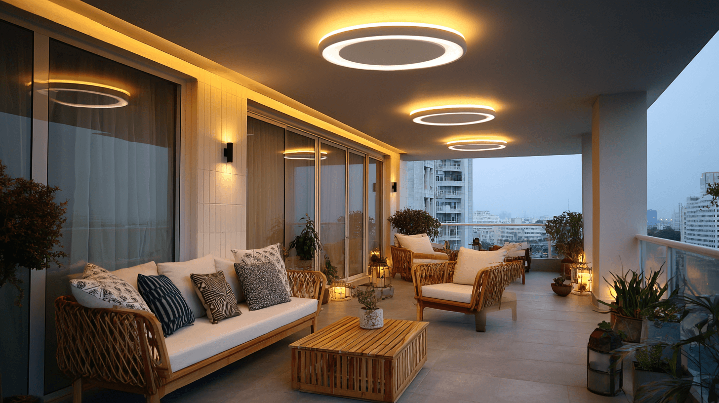 Terrassenüberdachung mit modernen LED Deckenleuchten