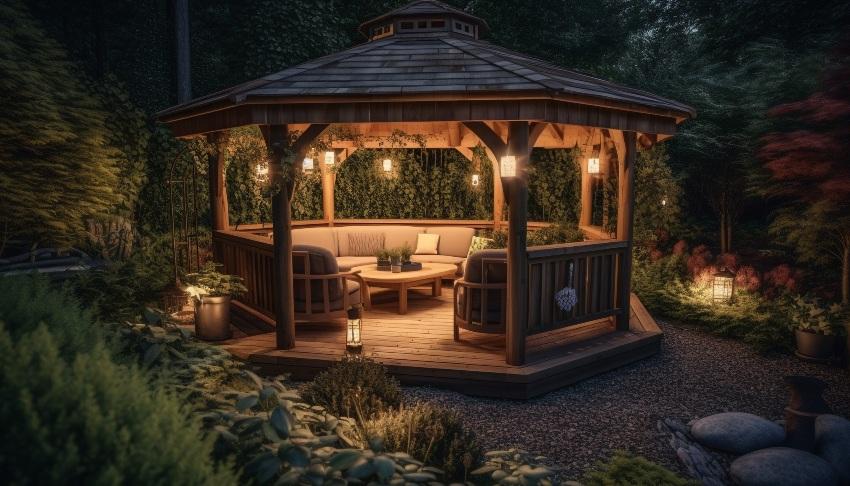 Beleuchteter-Garten-Pavillon - Die ideale Lampe fürs Gartenhaus