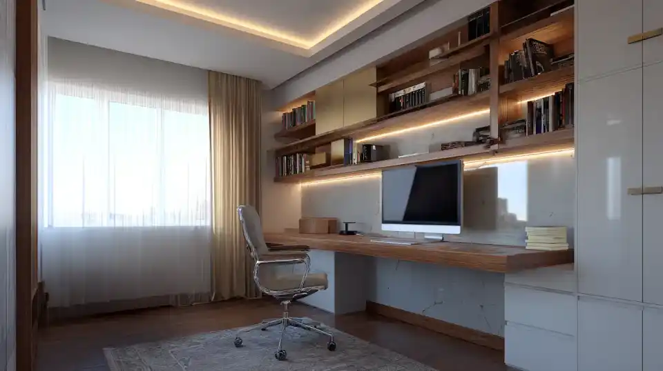 Büro mit indirekter Beleuchtung (Bild KI generiert)