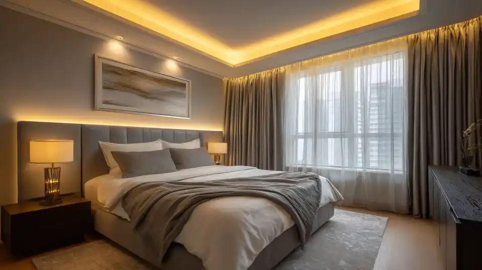 Schlafzimmer mit modernen LED Leuchten