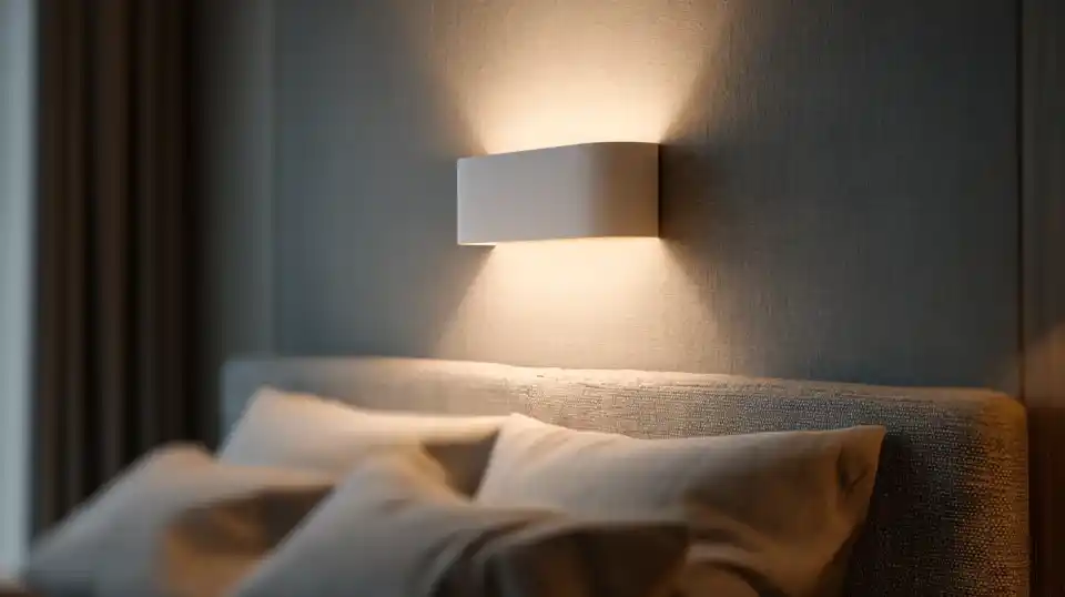 Wandleuchte-mit-indirektem-Licht-ueber-einem-Bett