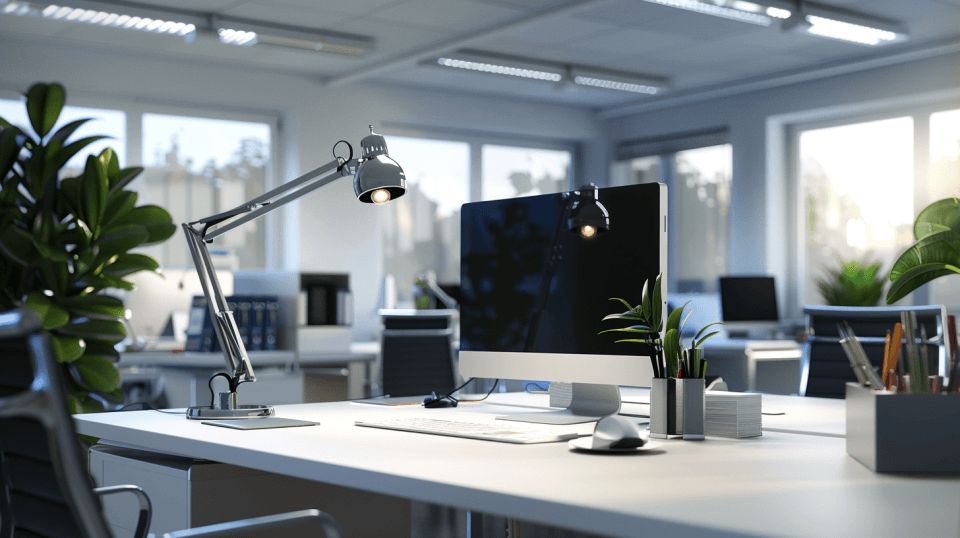 Ideale Beleuchtung an einem PC-Arbeitsplatz im Büro (Bild KI-generiert)