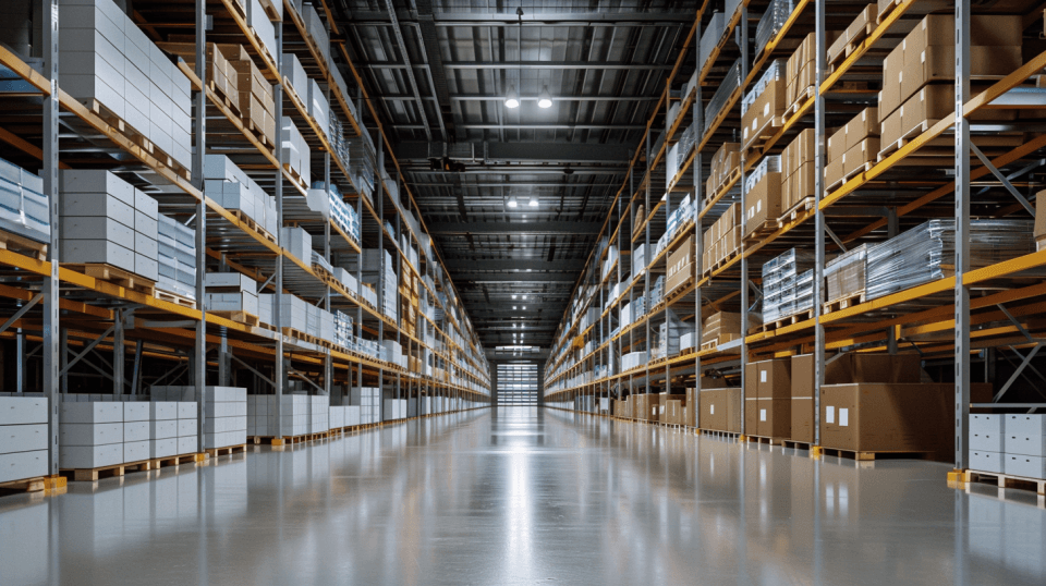 Ideale Beleuchtung in einer industriellen Lagerhalle (Bild KI-generiert)