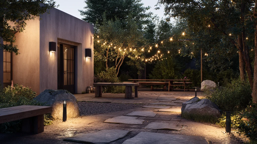 Funktionale Gartenbeleuchtung in mehreren Ebenen