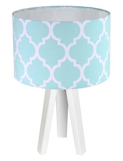 Tischlampe ERIK Weiß Blau Retro Dreibein 46cm Stoff
