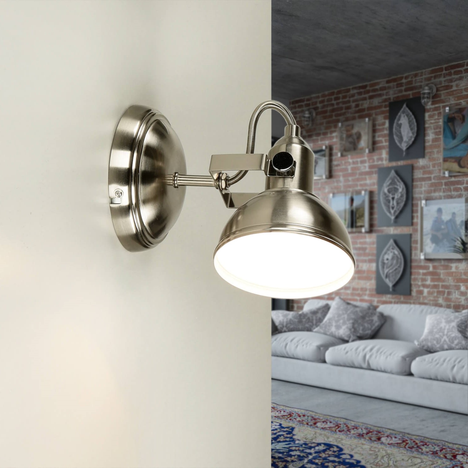 Wandlampe Retro Nickel schwenkbar E14 Ø12cm GINA Wandlampe Retro Nickel schwenkbar E14 Ø12cm GINA