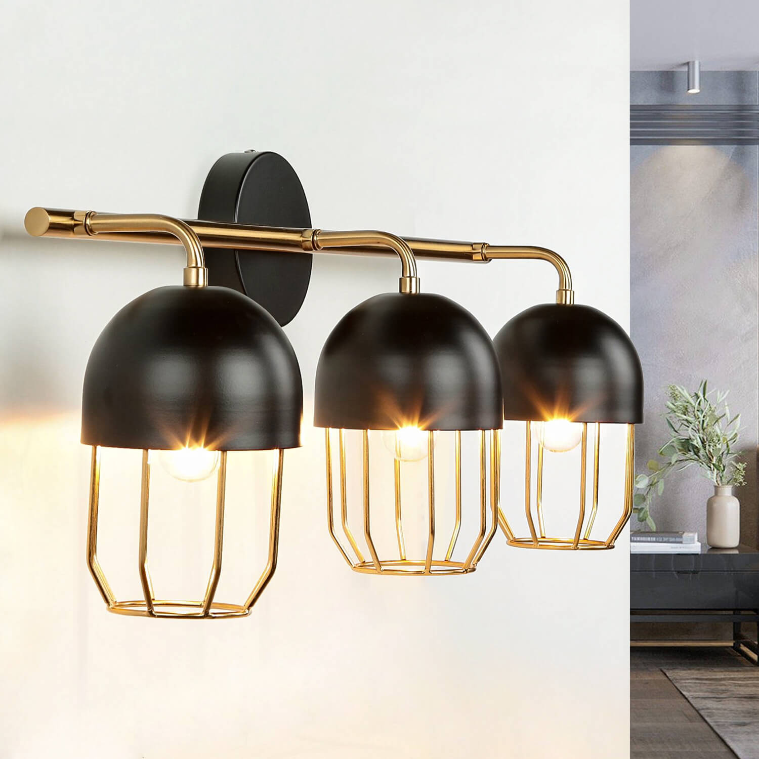 Wandleuchte Metall Loft Design in Schwarz Gold QUINN Wandleuchte Metall Loft Design in Schwarz Gold QUINN