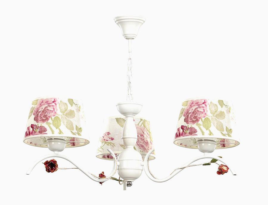 Hängelampe Landhausstil Stoff Weiß Rosen 3-flammig Hängelampe Landhausstil Stoff Weiß Rosen 3-flammig