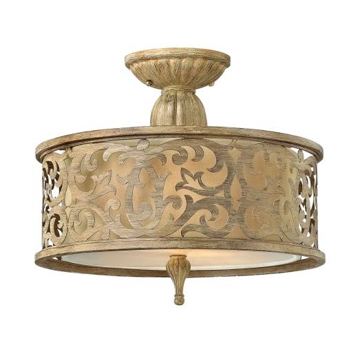 Deckenlampe in Creme Metall Leinen rund Wohnzimmer