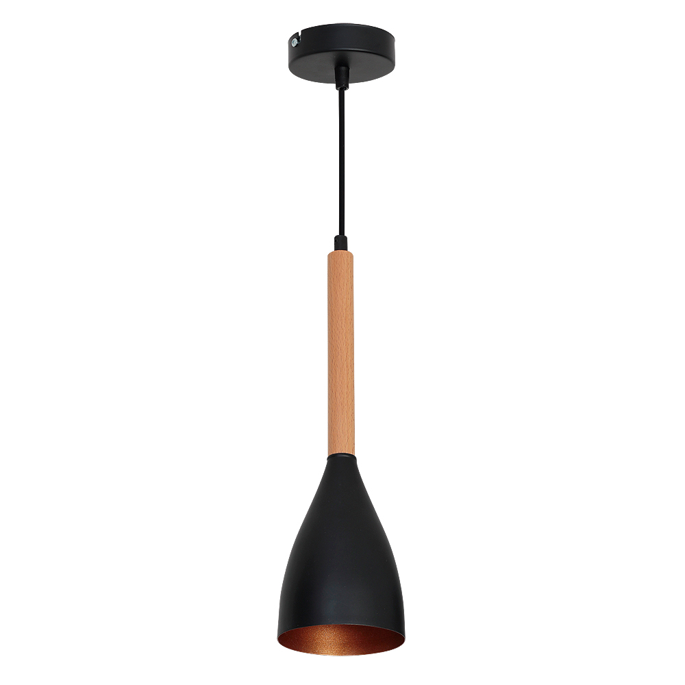 Schlanke Hängelampe Schwarz Metall Holz Ø11cm MUZA Schlanke Hängelampe Schwarz Metall Holz Ø11cm MUZA