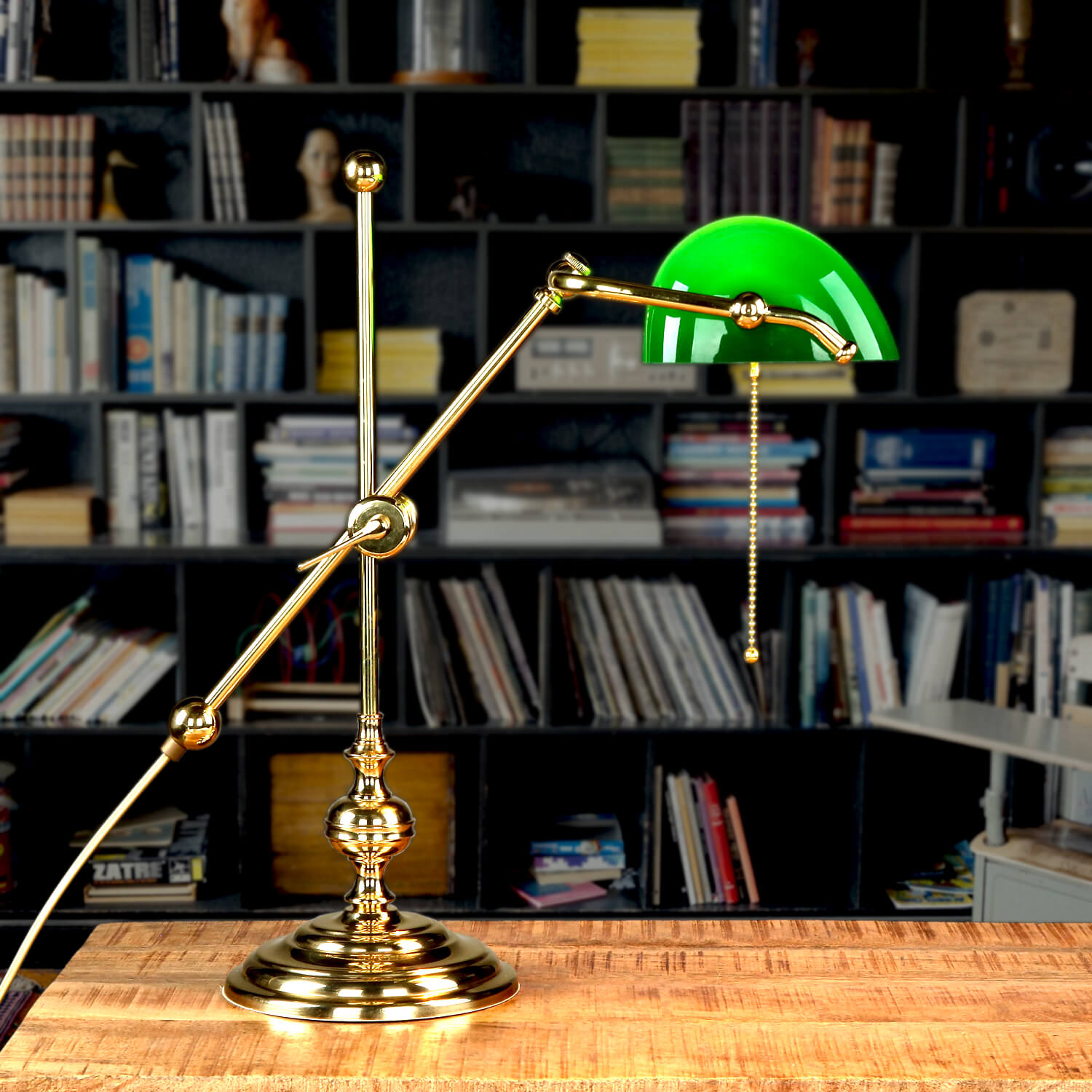 Bankerlampe Grün aus Echt Messing Poliert Bankerlampe Grün aus Echt Messing Poliert