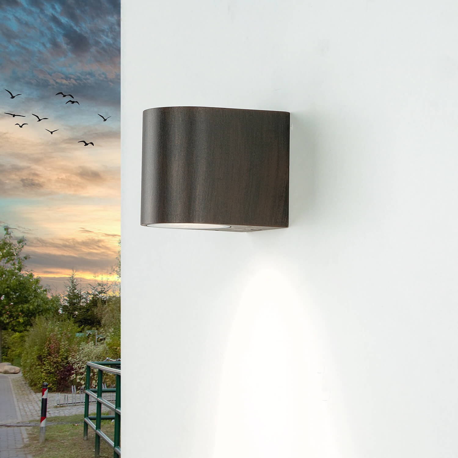 Wandlampe AALBORG außen Down Strahler Braun Antik Wandlampe AALBORG außen Down Strahler Braun Antik