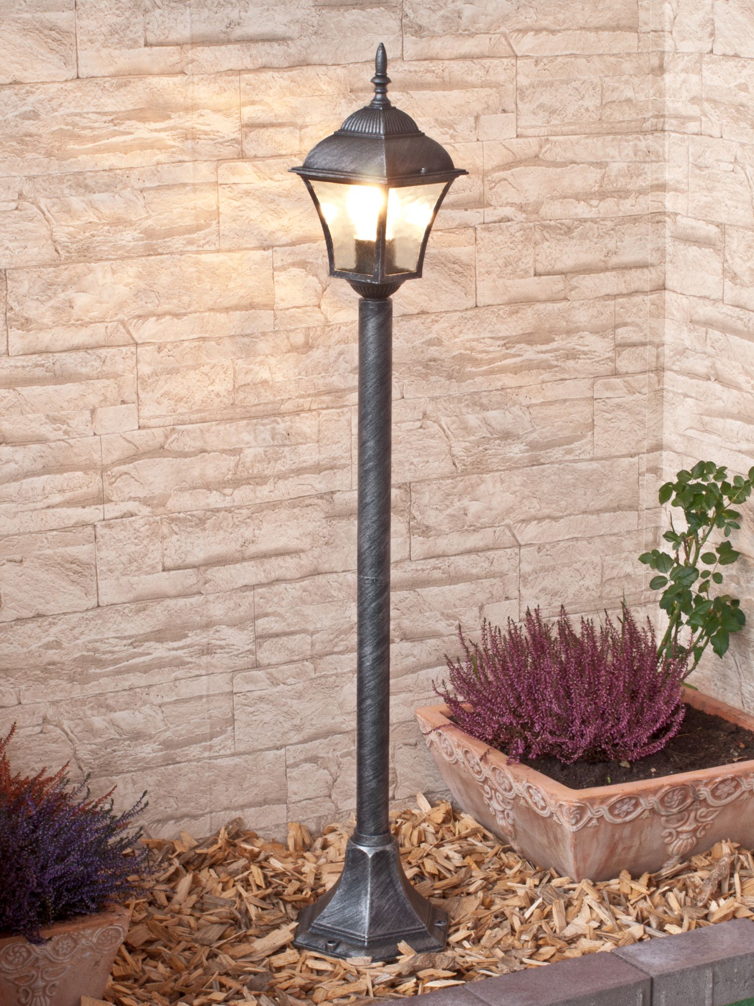 Außen Stehlampe in Silber Antik E27 106cm TOSCANA Außen Stehlampe in Silber Antik E27 106cm TOSCANA