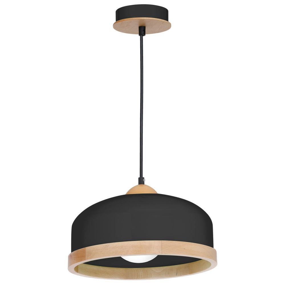 Hängelampe Schwarz Metall Holz Ø32cm Skandinavisch Hängelampe Schwarz Metall Holz Ø32cm Skandinavisch