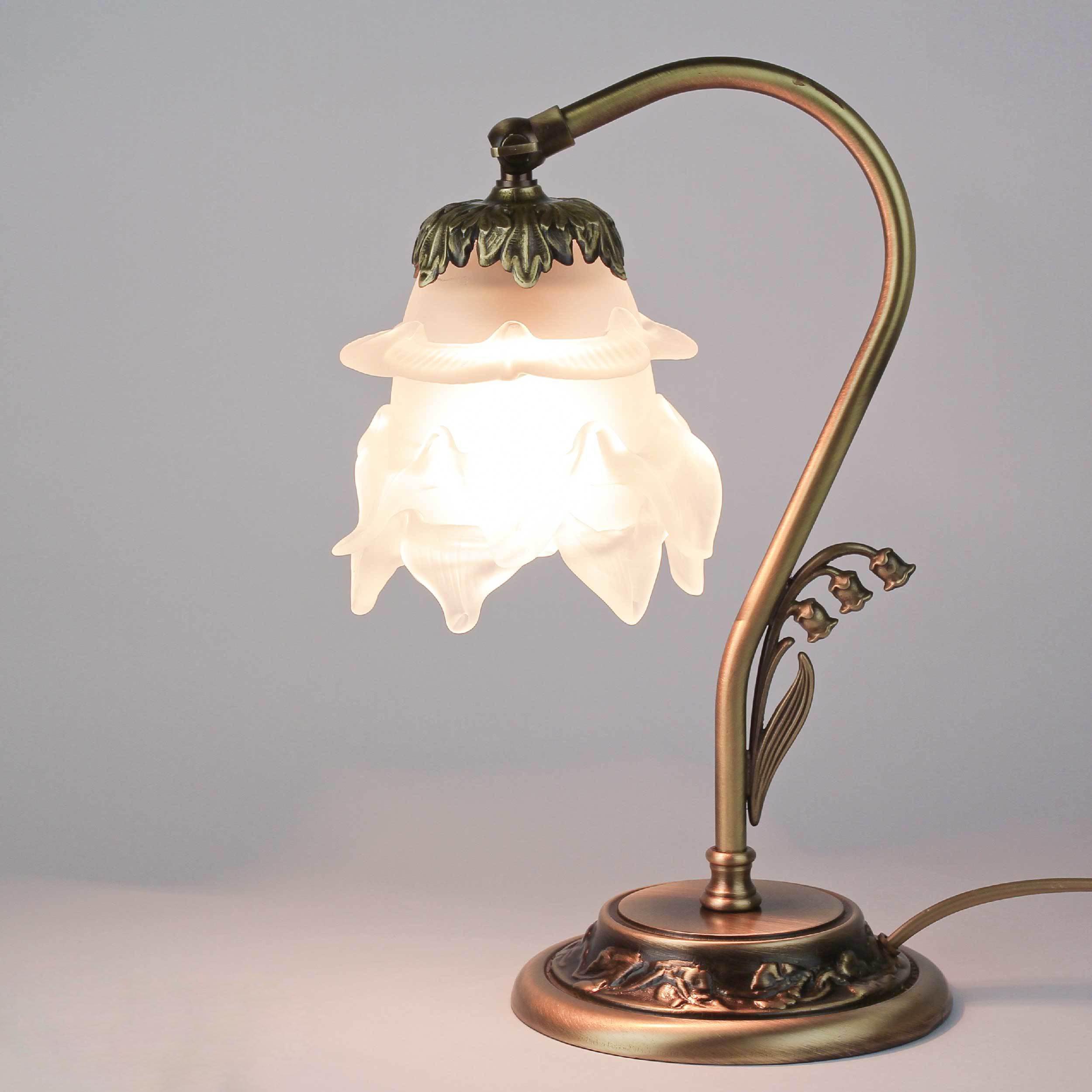 Tischlampe Glasschirm Weiß Echt-Messing Floral Tischlampe Glasschirm Weiß Echt-Messing Floral