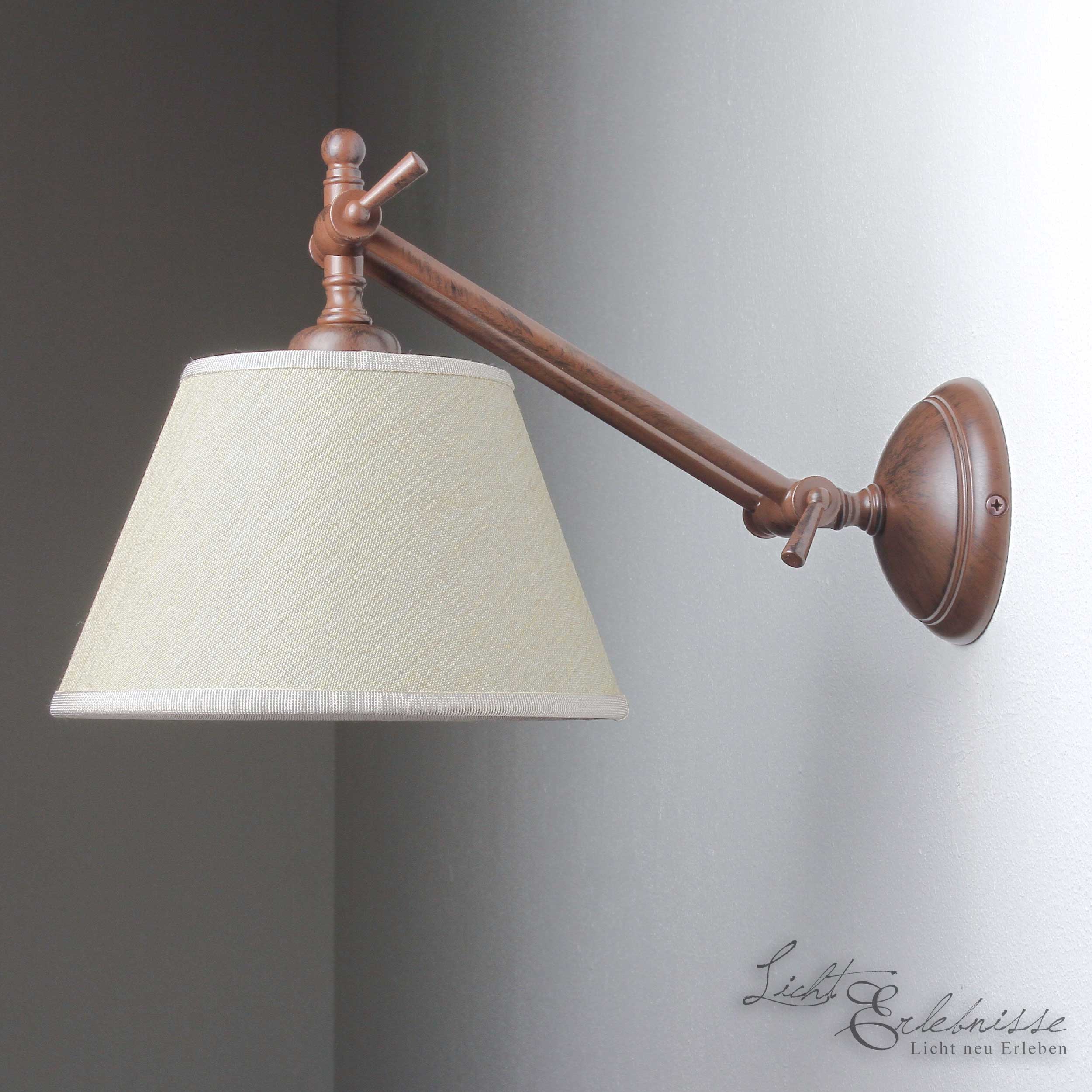 Wandlampe Echt-Messing Braun Schirm Beige Snodo Wandlampe Echt-Messing Braun Schirm Beige Snodo