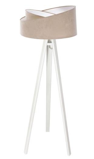 Stehlampe Großem Schirm Beige Weiß Holz Dreibein 145cm