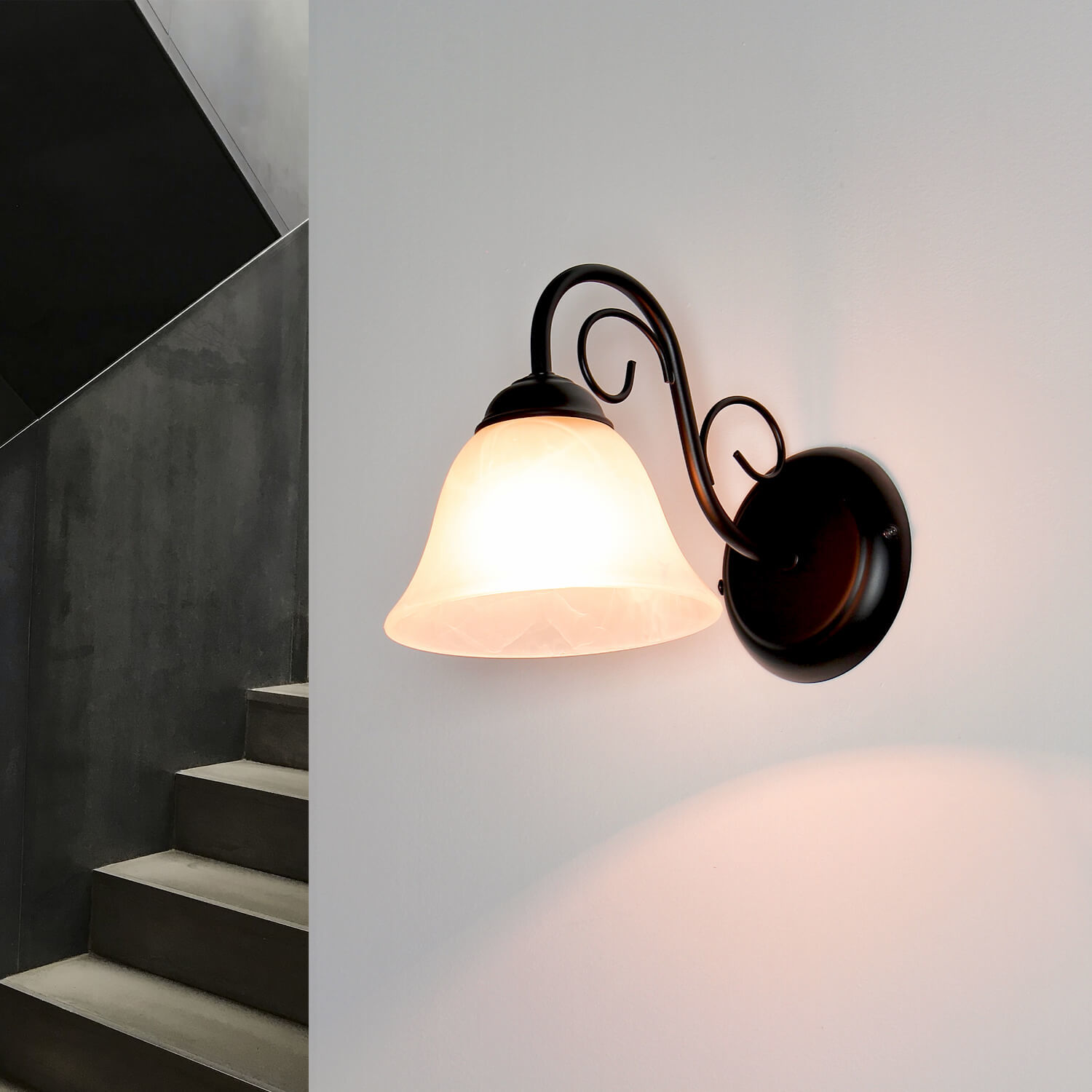 ATHEN Wandlampe Landhaus Schwarz Alabaster Glas ATHEN Wandlampe Landhaus Schwarz Alabaster Glas