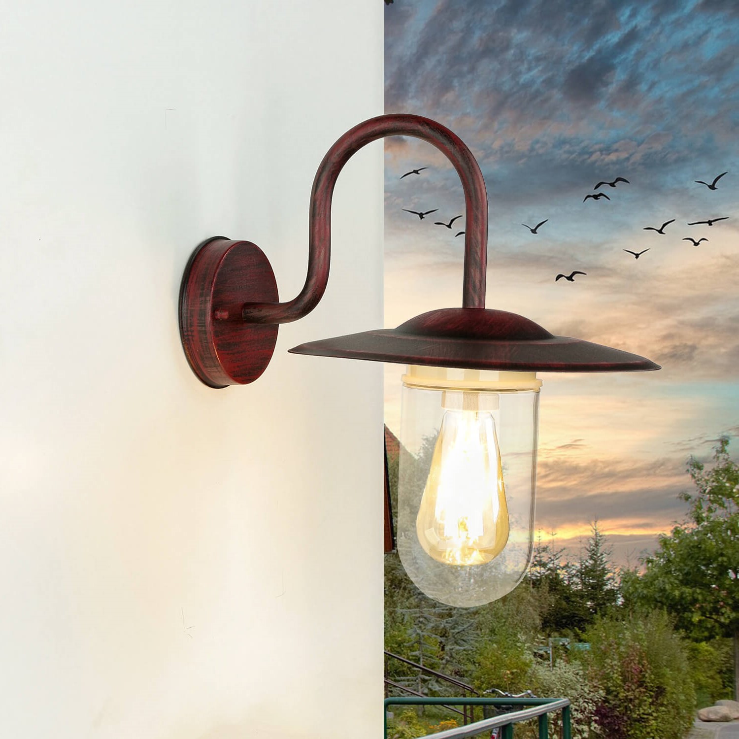 Wandlampe für Außen Schwarz Rot Antik E27 GÖTEBORG Wandlampe für Außen Schwarz Rot Antik E27 GÖTEBORG