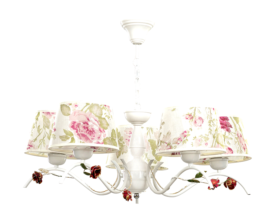 Kronleuchter Landhausstil Stoff Weiß Rosen 5x E27 Kronleuchter Landhausstil Stoff Weiß Rosen 5x E27
