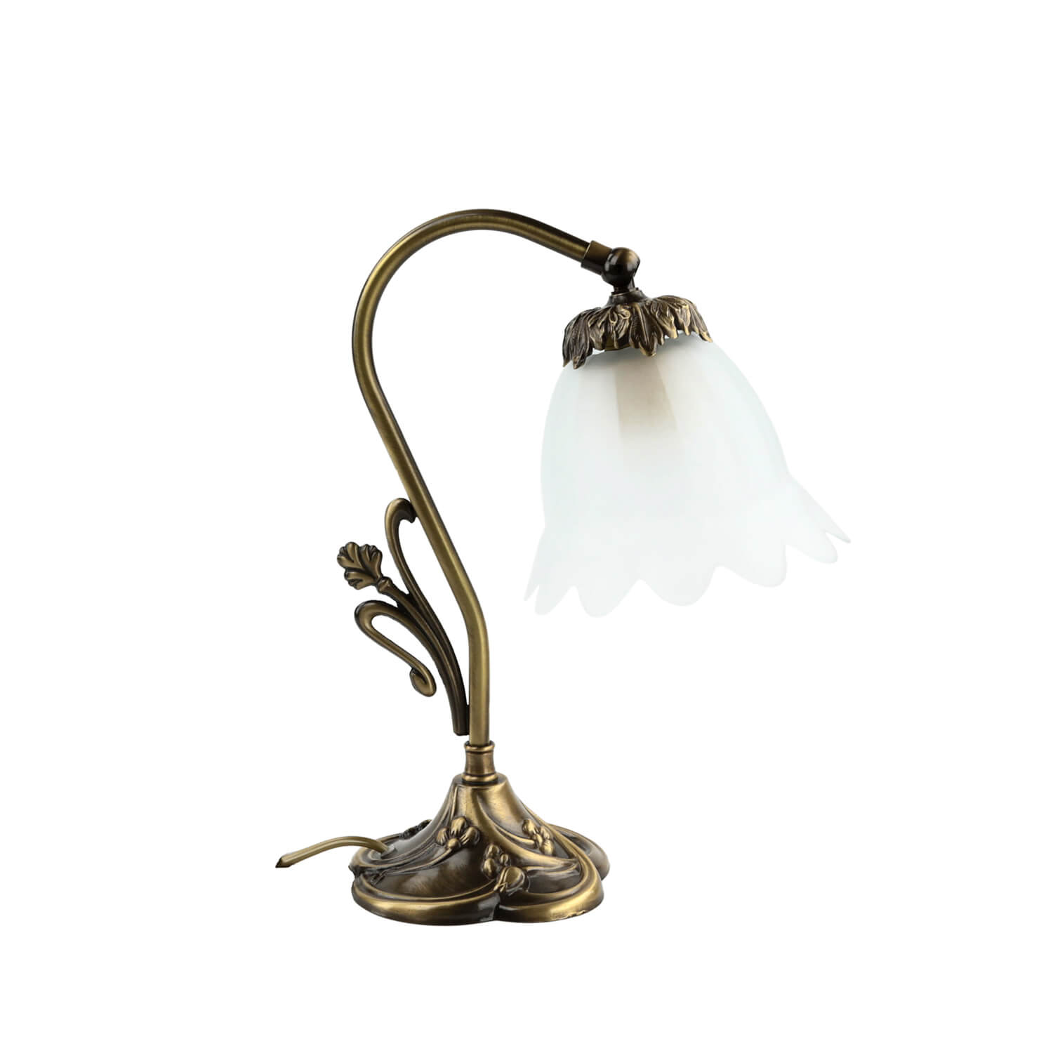 Tischlampe Glasschirm Weiß Echt-Messing Jugendstil Tischlampe Glasschirm Weiß Echt-Messing Jugendstil