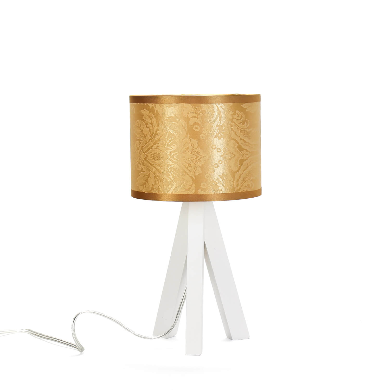Nachttischlampe Dreibein Stoff Holz Barock Muster Nachttischlampe Dreibein Stoff Holz Barock Muster