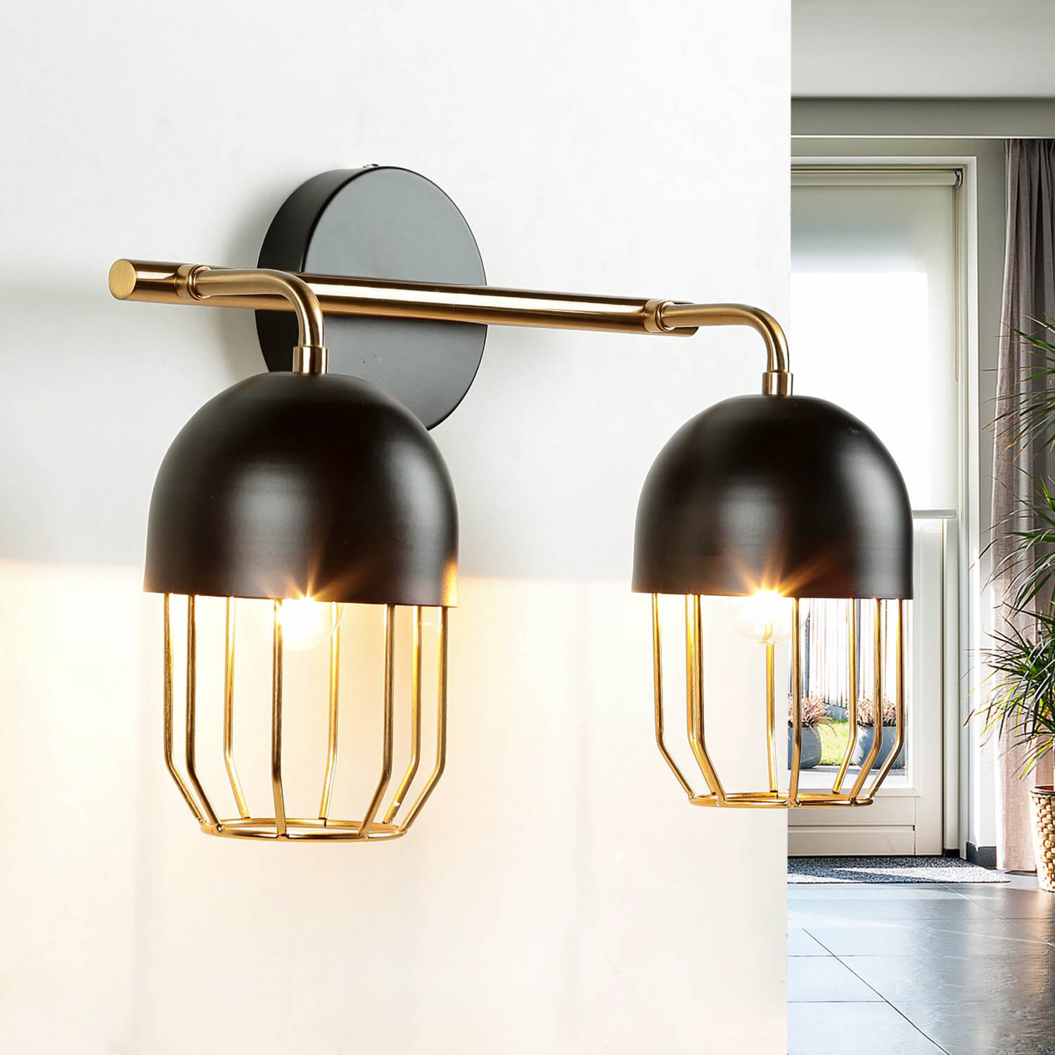 Wandleuchte Metall Schwarz Gold Loft Design 2x E14 QUINN Wandleuchte Metall Schwarz Gold Loft Design 2x E14 QUINN
