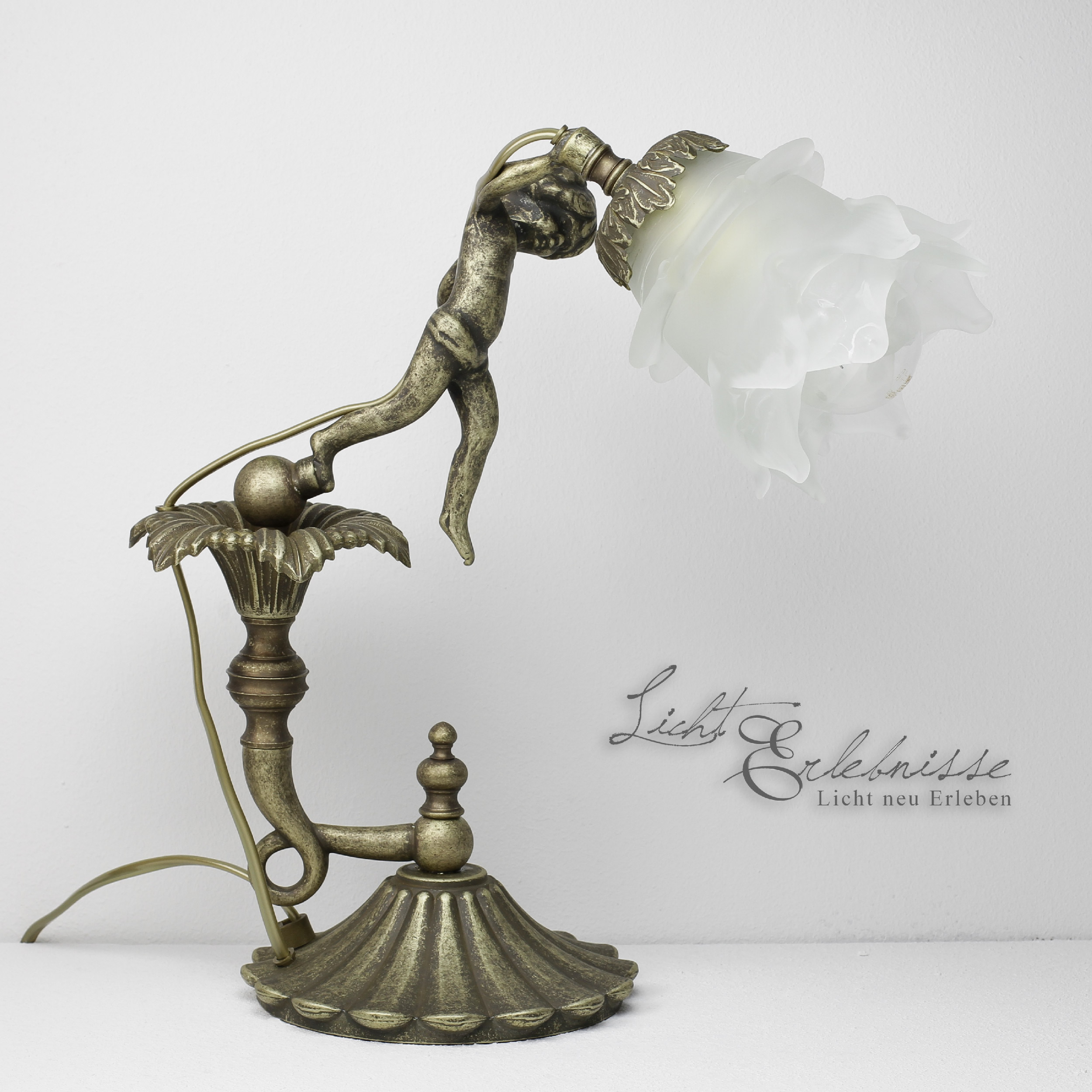 Tischlampe Putti aus Echt-Messing Antik Premium Tischlampe Putti aus Echt-Messing Antik Premium