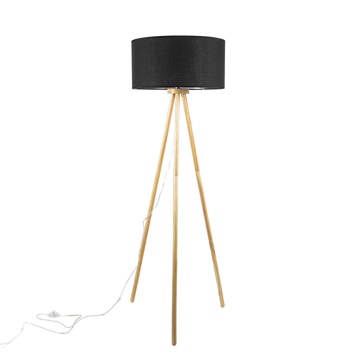 Skandinavische Stehlampe Dreibein Holz Stoff E27 Skandinavische Stehlampe Dreibein Holz Stoff E27