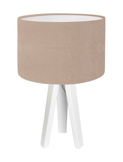 Tischlampe Beige Weiß Retro Dreibein 46cm Holz Lampe