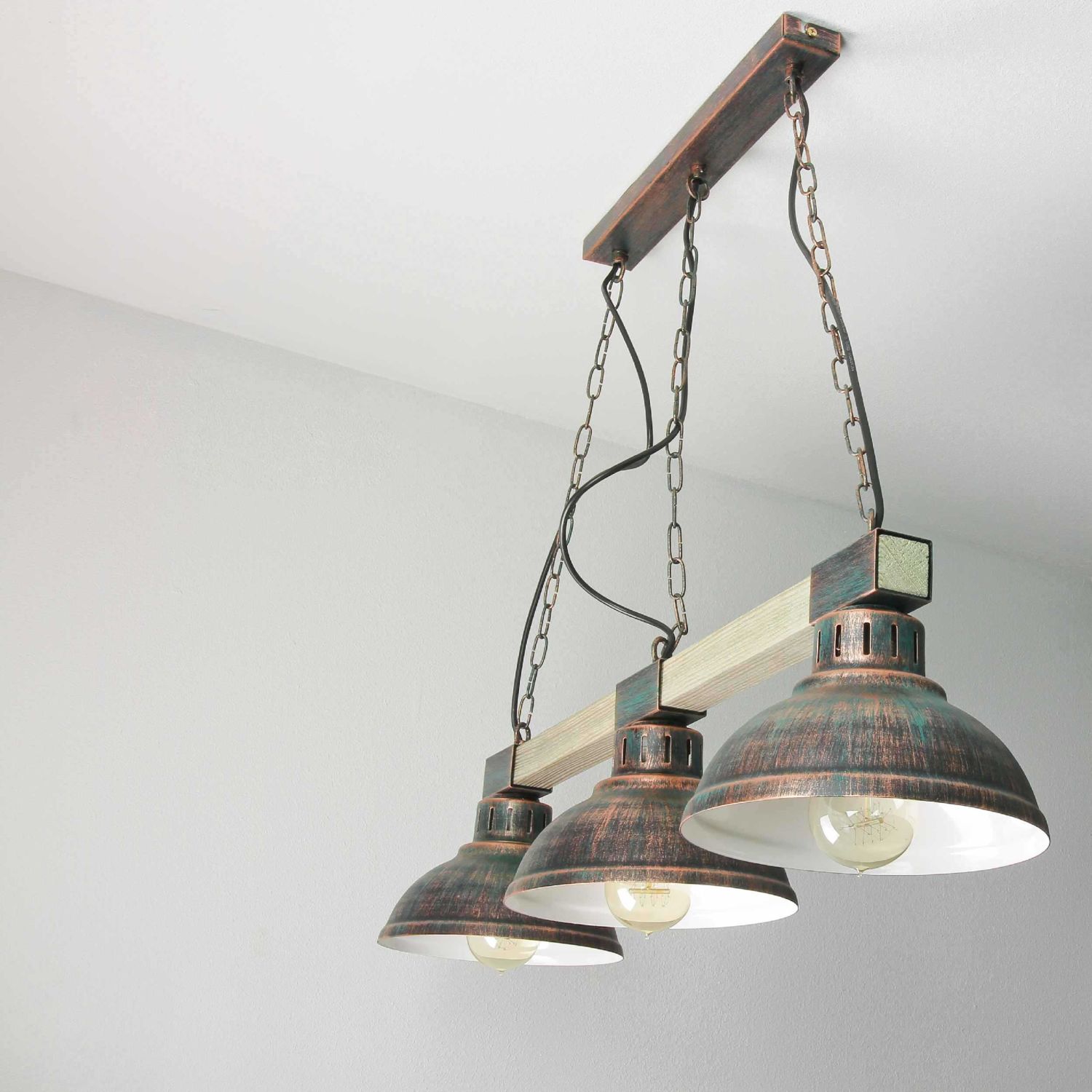 Große Pendelleuchte 3-flmg mit Holz Vintage HAKON Große Pendelleuchte 3-flmg mit Holz Vintage HAKON