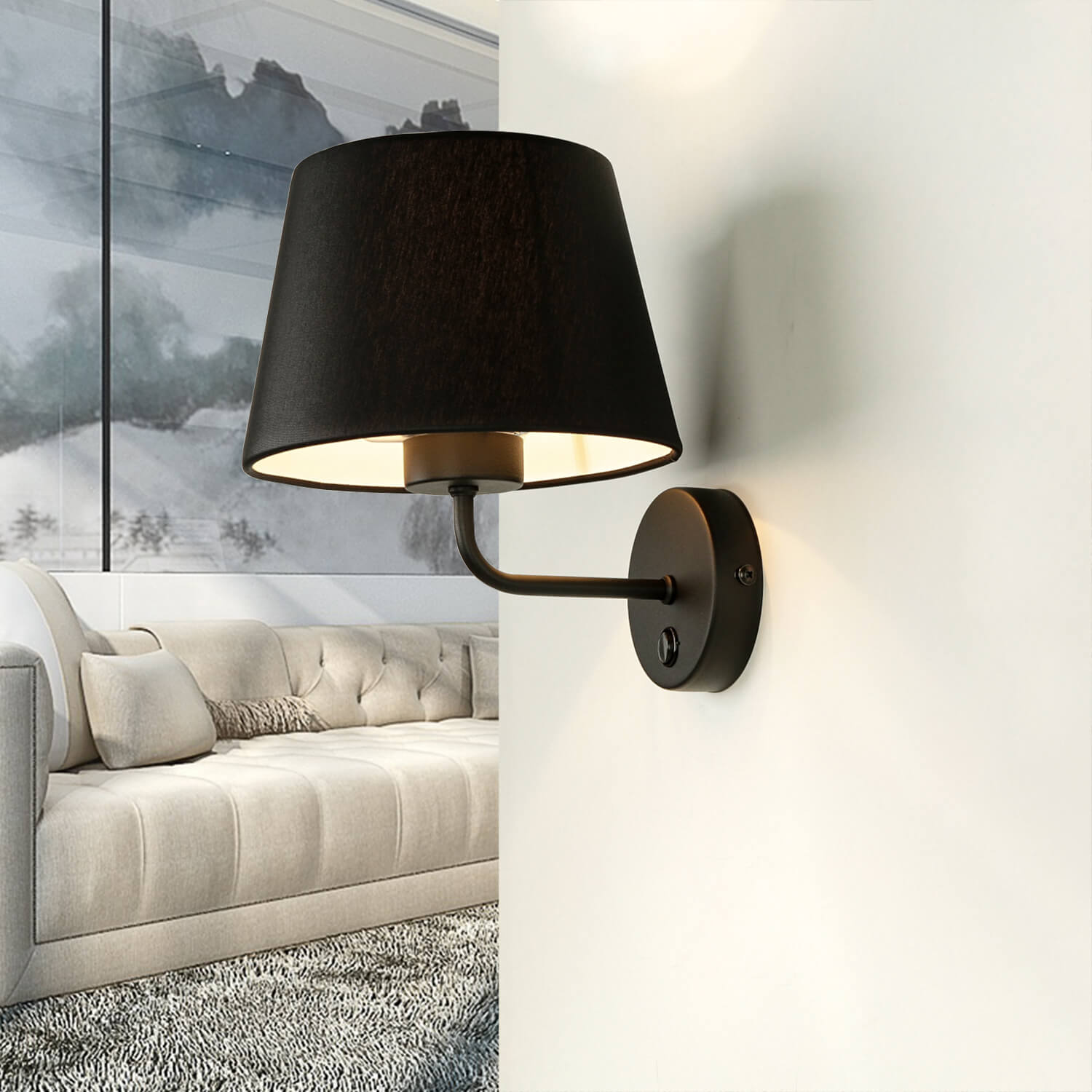 Wandlampe mit Schalter Schwarz Stoffschirm MAJA Wandlampe mit Schalter Schwarz Stoffschirm MAJA