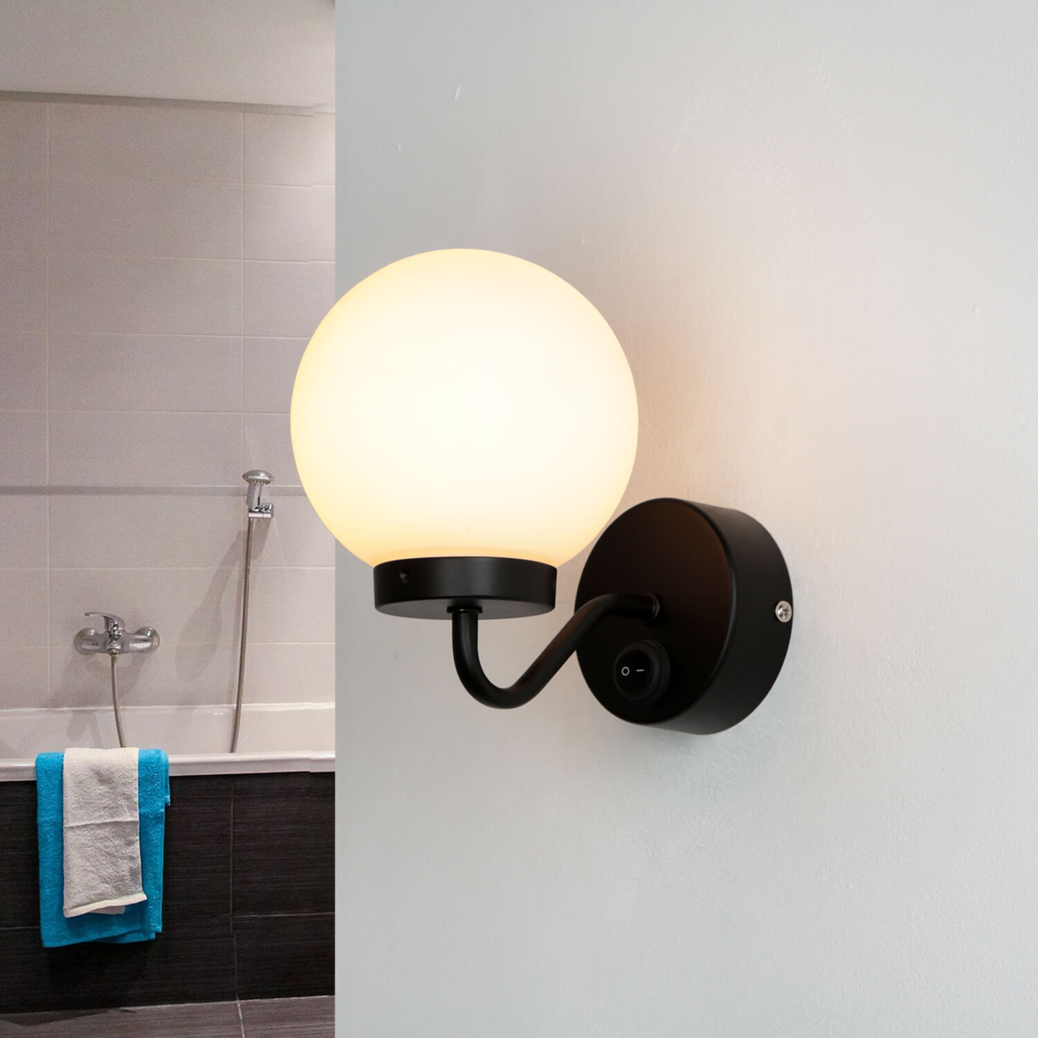 Badlampe Wand IP44 Schwarz Weiß Glasschirm TOHO Badlampe Wand IP44 Schwarz Weiß Glasschirm TOHO