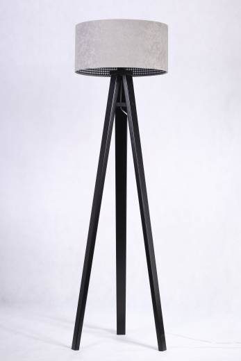 Stehlampe Schwarzer Schirm Grau Retro Dreibein