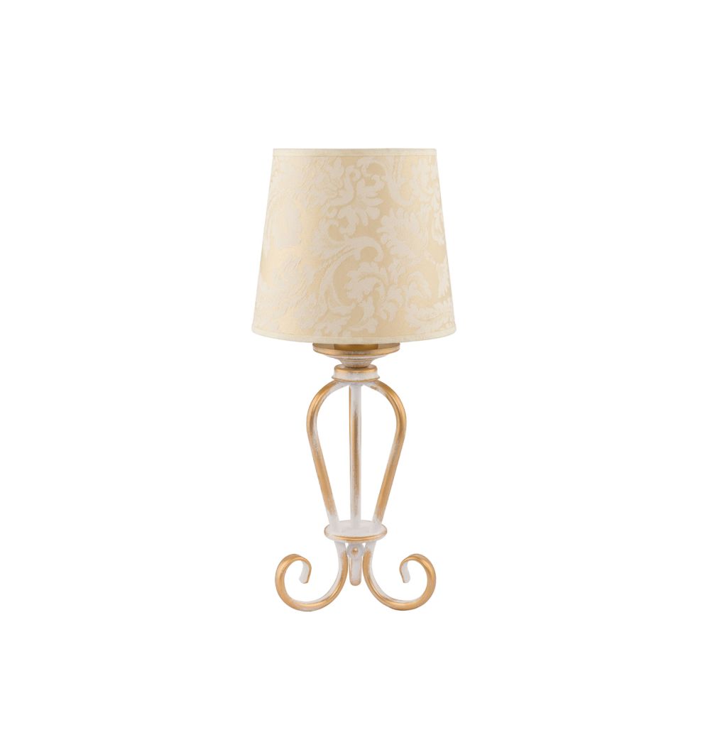 Nachttischlampe Shabby Gold Weiß Stoff Schirm 45cm Nachttischlampe Shabby Gold Weiß Stoff Schirm 45cm
