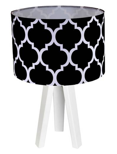 Weiß schwarze Tischleuchte Stoff Dreibein 46cm Retro