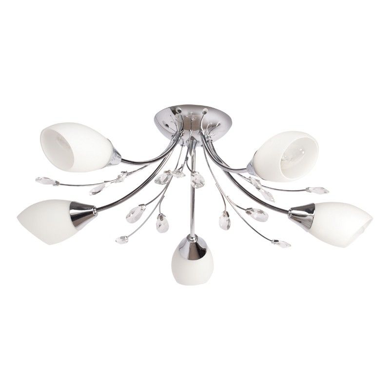 Deckenleuchte Wohnzimmer Chrom Weiß 5-flammig Deckenleuchte Wohnzimmer Chrom Weiß 5-flammig