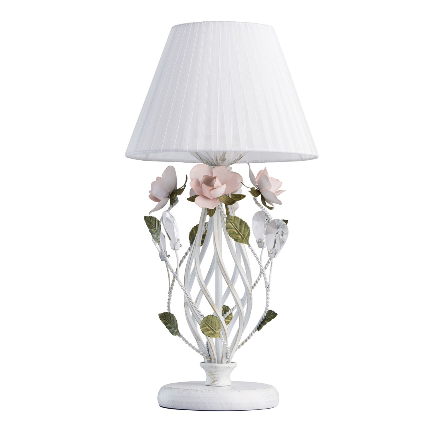Florale Nachttischlampe Shabby Weiß Stoff Schirm Florale Nachttischlampe Shabby Weiß Stoff Schirm