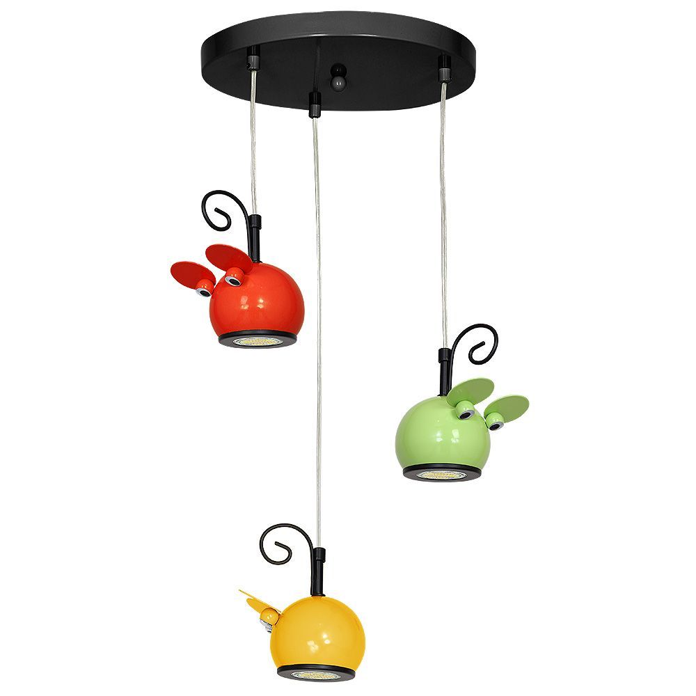 3 Flammige Hängeleuchte für Kinder MOUSE in Grün Orange Rot 3 Flammige Hängeleuchte für Kinder MOUSE in Grün Orange Rot