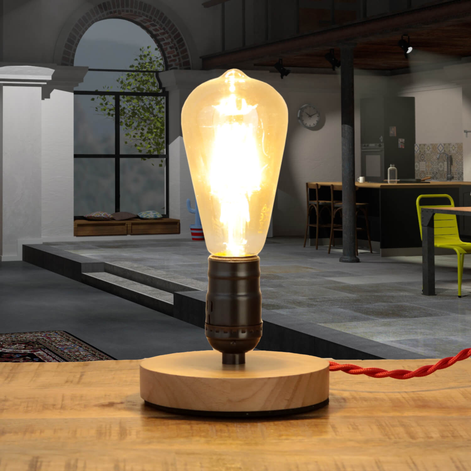 Tischlampe Industrial Design Metall Holz E27 klein Tischlampe Industrial Design Metall Holz E27 klein