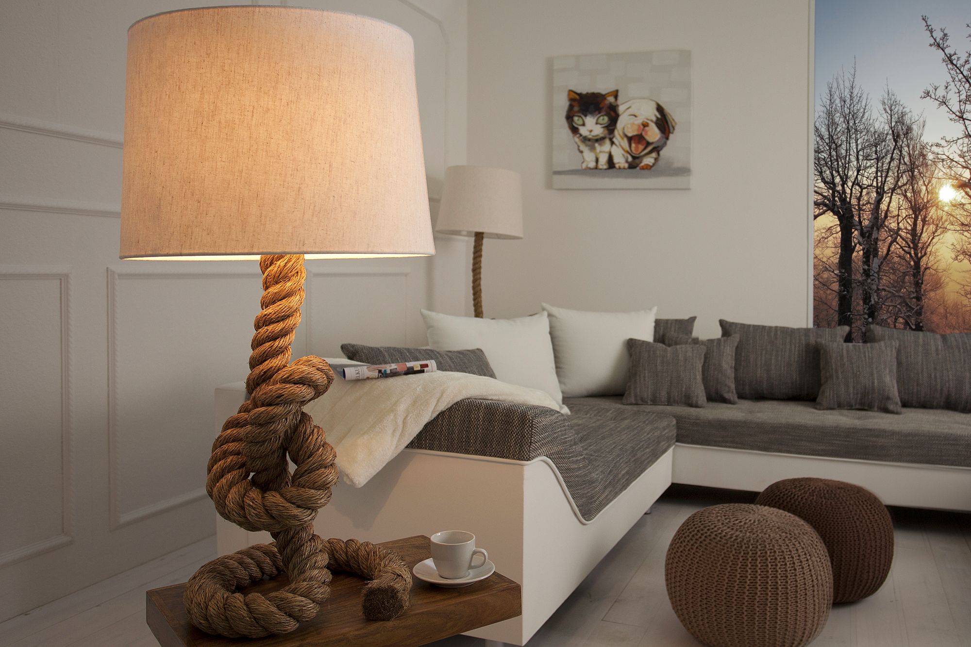 Tischleuchte 85cm Modern kunstvoll maritim echtes Tau Tischleuchte 85cm Modern kunstvoll maritim echtes Tau