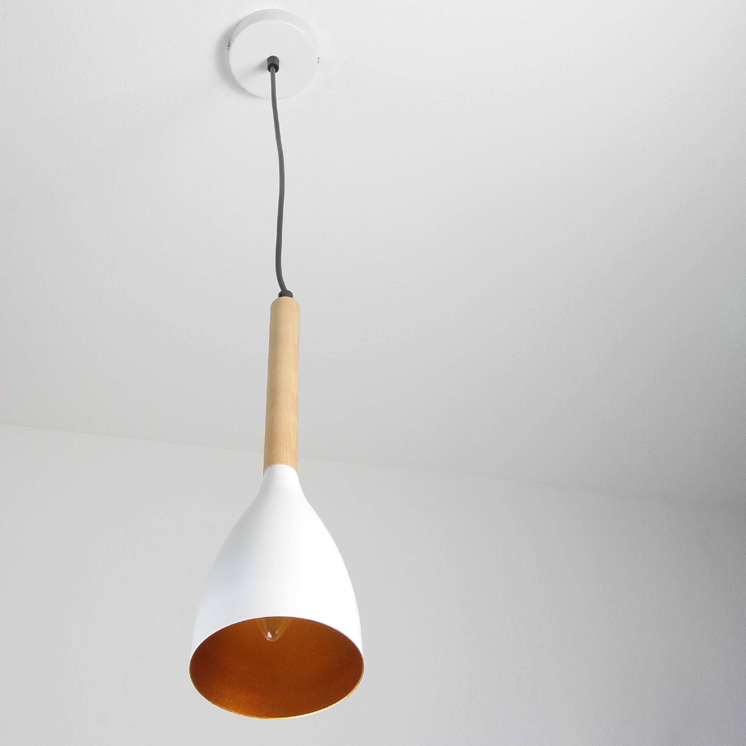 Moderne Pendelleuchte MUZA Weiß Metall Holz Gold Moderne Pendelleuchte MUZA Weiß Metall Holz Gold