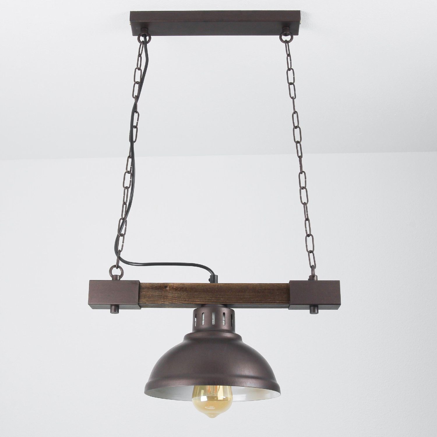 HAKON Lampe hängend Echt Holz Braun Metall Vintage HAKON Lampe hängend Echt Holz Braun Metall Vintage