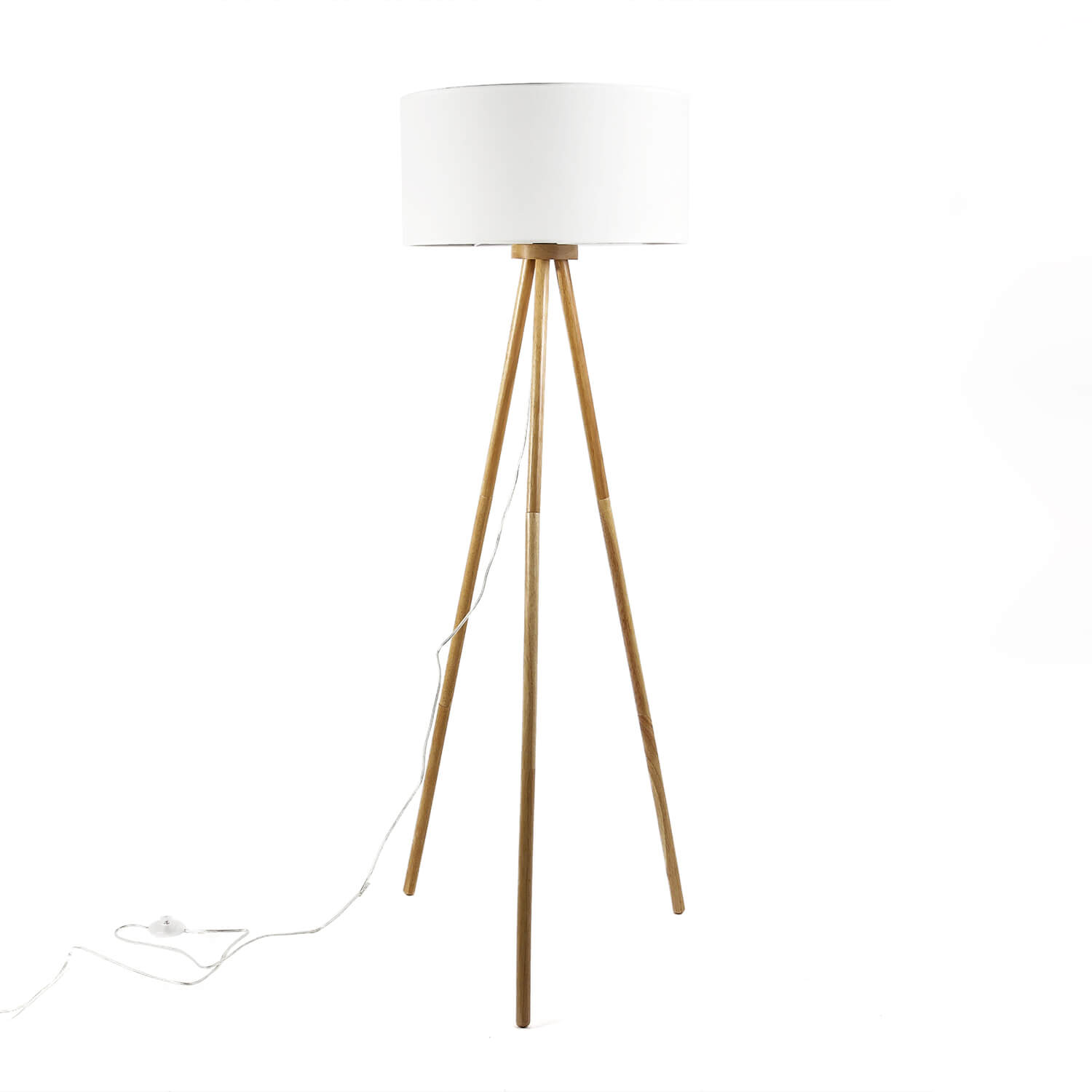 Dreibein Stehlampe Holz Stoff Skandinavisch FLORA Dreibein Stehlampe Holz Stoff Skandinavisch FLORA